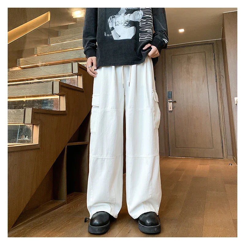 saferido Multi-Pocket Washed Cargo Pants Men Women Y2K Vintage Streetwear Loose Oversized Straight Wide-Leg Jeans Dark Green/Purple