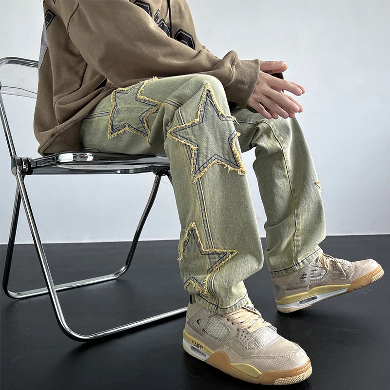 saferido Vintage Men's Trendy Jeans American Premium Simple Casual Pants Fashion Street Male Straight Pants Fashionable Peplum Clothing