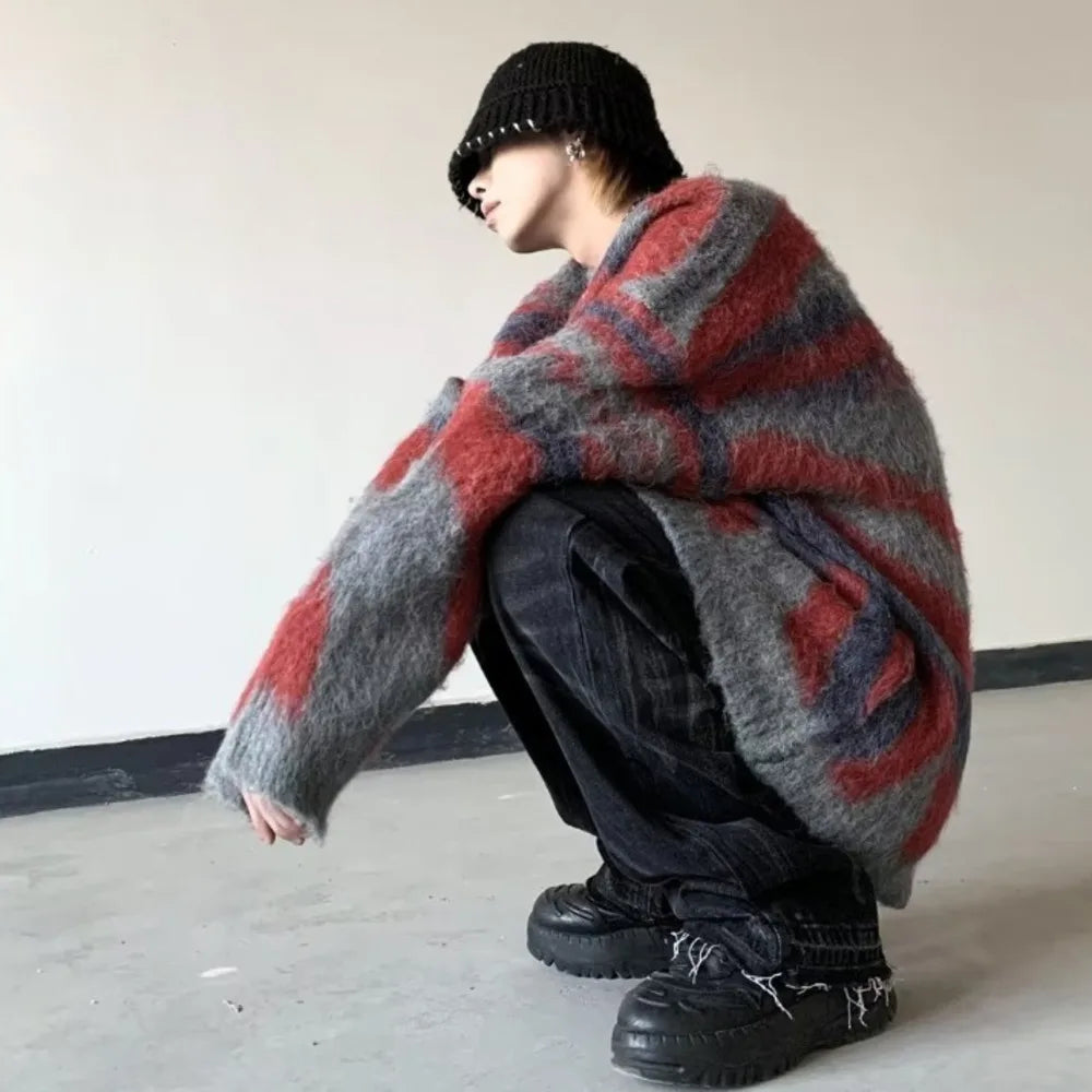 saferido Autumn New Harajuku Vintage Sweater Pullover Men Loose Hip Hop Sweater Knitwear Jumper Casual Color Supple Jumper Men
