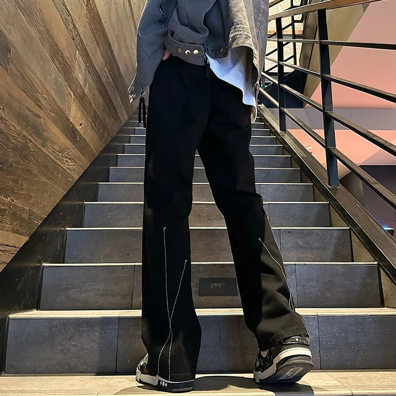 saferido Men Black Low Rise Denim Pants Vintage Korean Fashions Japanese Style Casual Jeans Y2k Streetwear Stacked Jeans Pants Hip Hop