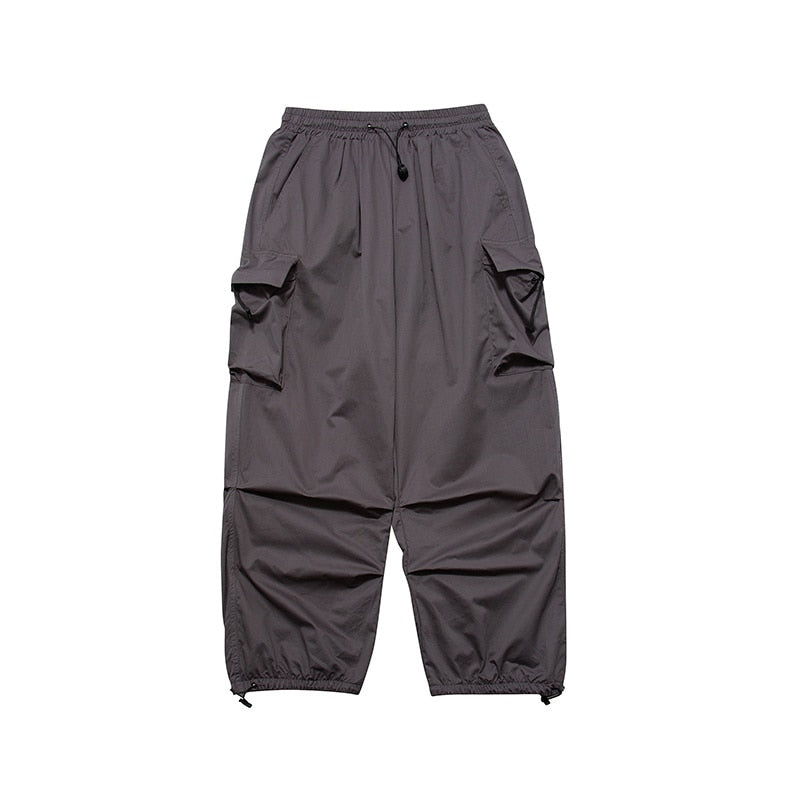 China-Chic straight tube multi pocket adjustable drawcord casual loose overalls men women ins style wide leg jogger pants