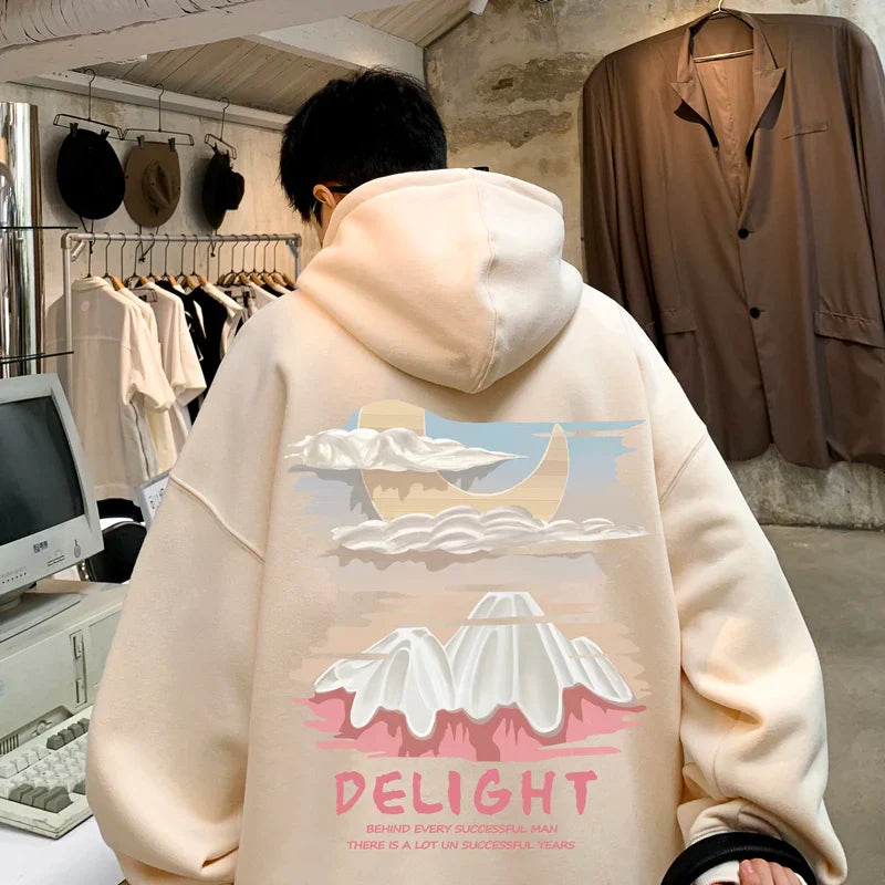 saferido Autumn New Men's Fashion Oversized Print Hooded Sweatshirt Trend Hip Hop American Retro Long Sleeve Sweatshirt