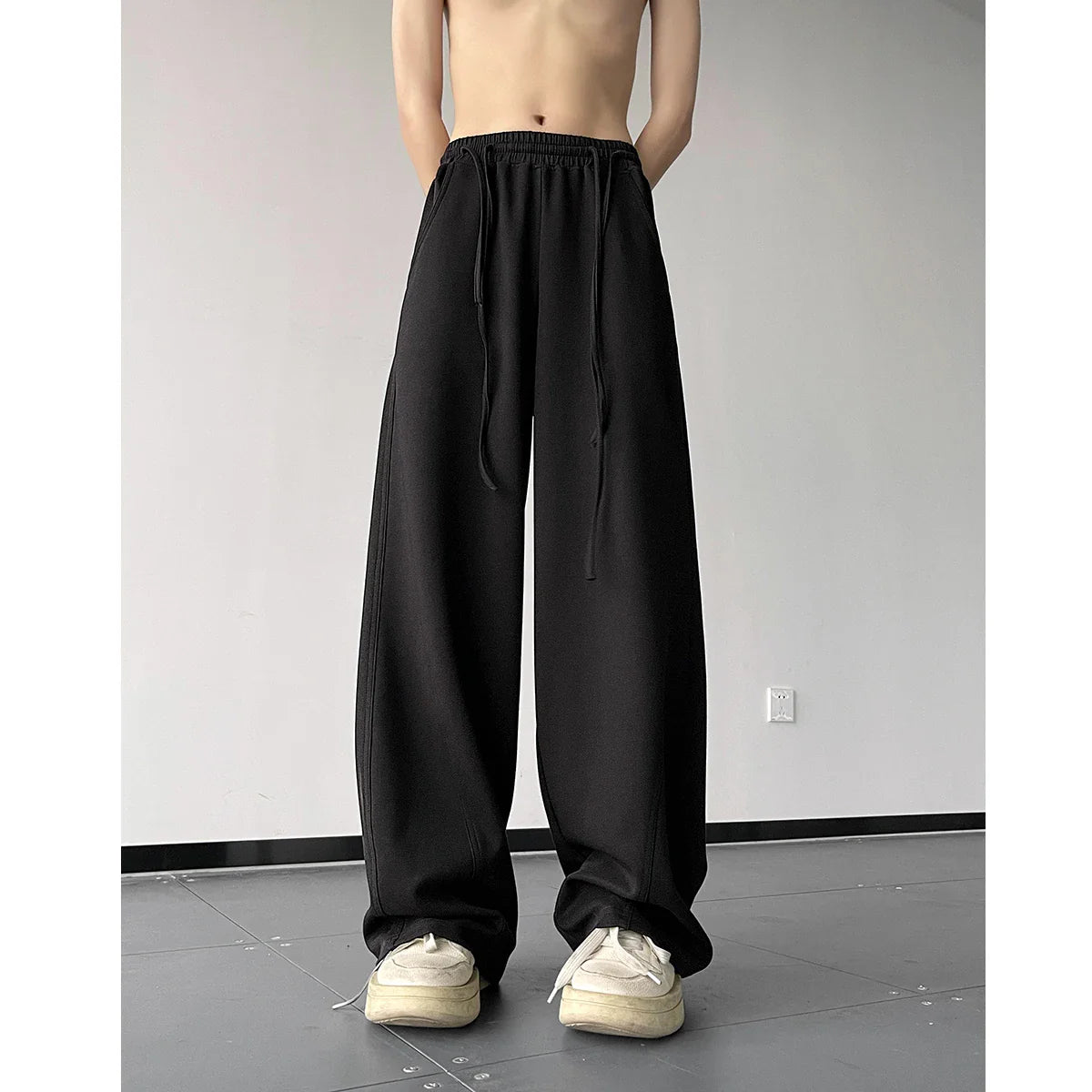 saferido Men's Drawstring Design Waist Wide Leg Sports Casual Pants Oversized Pink Color Sweatpants Elastic Waist Loose Trousers