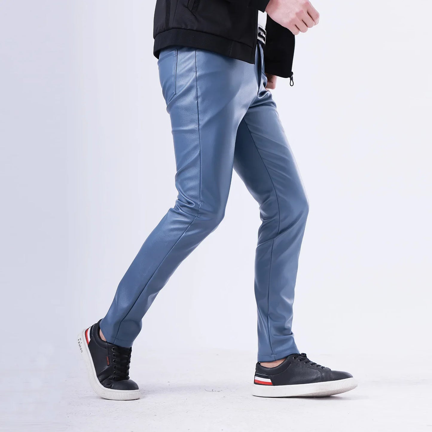 saferido Thin Leather Pants Men's Moto Pants Spring Summer Fashion Color Elastic Slim Fit PU Trousers Windproof Waterproof Man Bottoms