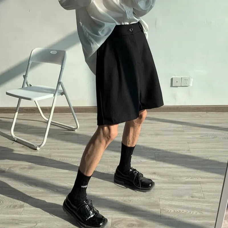 saferido Summer Suit Shorts Men Fashion Social Mens Dress Shorts Korean Loose Business Casual Shorts Mens Grey Black Office Formal Shorts