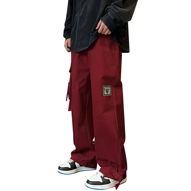 saferido Men's Clothing Cargo Pants Jogger Work Wear Man Pants New Y2k Wine Red Spring Casual Loose Straight Leg Wide Leg Men Trousers