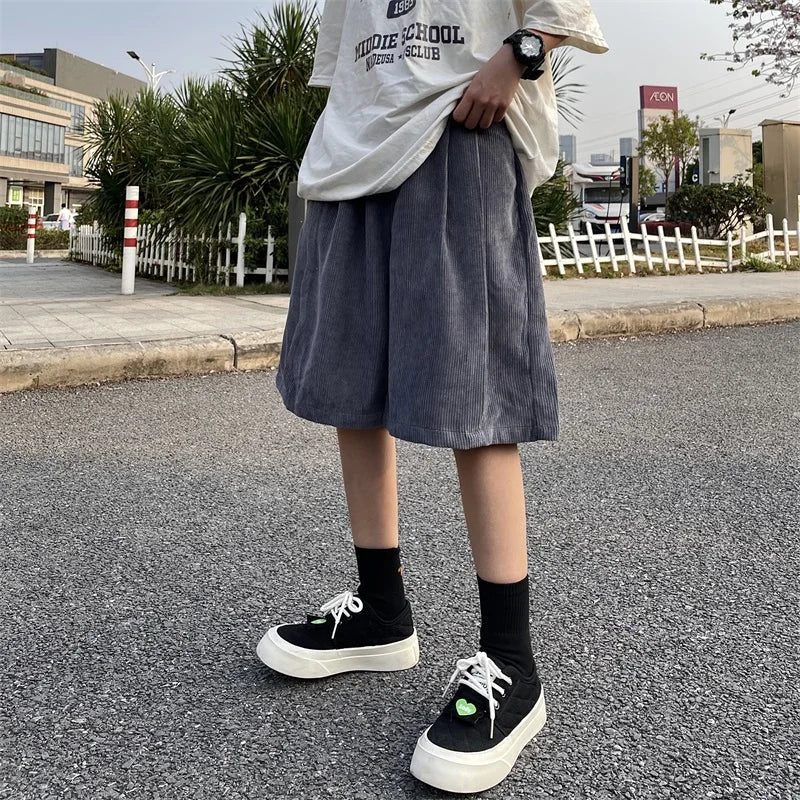 saferido Brown Corduroy Shorts Oversized Baggy Five Point Trousers Summer Korean Fashion Wide Leg Ins Hip Hop Bottoms Men