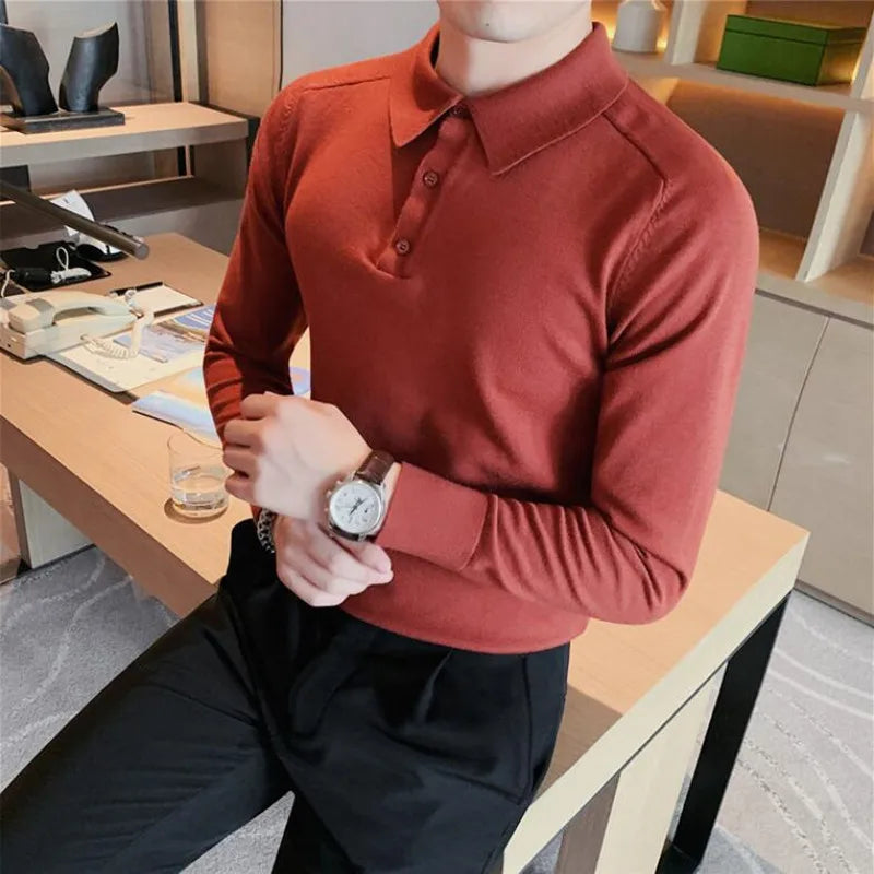 saferido Men Spring High Quality Casual Knitting Shirts/Male Slim Fit Fashion Long Sleeve Polo Shirts Tops Plus Size S-3XL