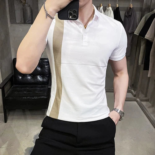 saferido British Style Summer Men Polo Shirts Short Sleeve Solid Front Pocket Decor Korean Slim Fit Casual Polo Homme Streetwear 4XL