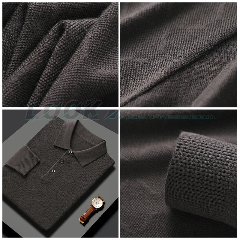 saferido High-End Polo Shirt for Men High Quality Wool Blend Fashionable Embroidered Long Sleeve Tee Korean Style Casual Menswear
