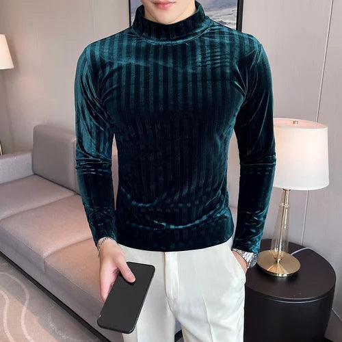 saferido Brand Clothing Men Spring High Quality Slim Long Sleeve T-shirt/Male High Collar Warm Striped Bottom Shirt Fashion T-shirts