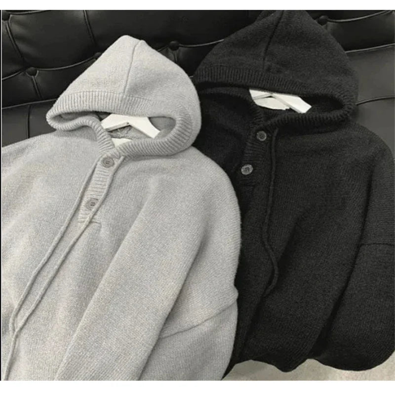 saferido Men's Hooded Sweaters Spring Autumn Fashion Pullover Loose Solid Knitted Sweater Korean Tide Streetwear Men Knitwear Hoodies