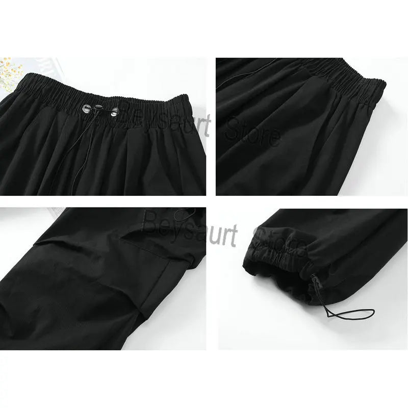 saferido Streetwear Spring Harem Casual Pants Men Elastic Waist Solid Color Cargo Pants Multi Pocket Loose Baggy Pants For Women