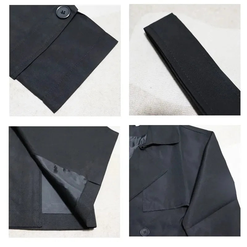 saferido Korean Style Trench Men Coat Male Streetwear Windbreaker Trenchcoat Solid Business Casual Streetwear Loose Long Overcoat