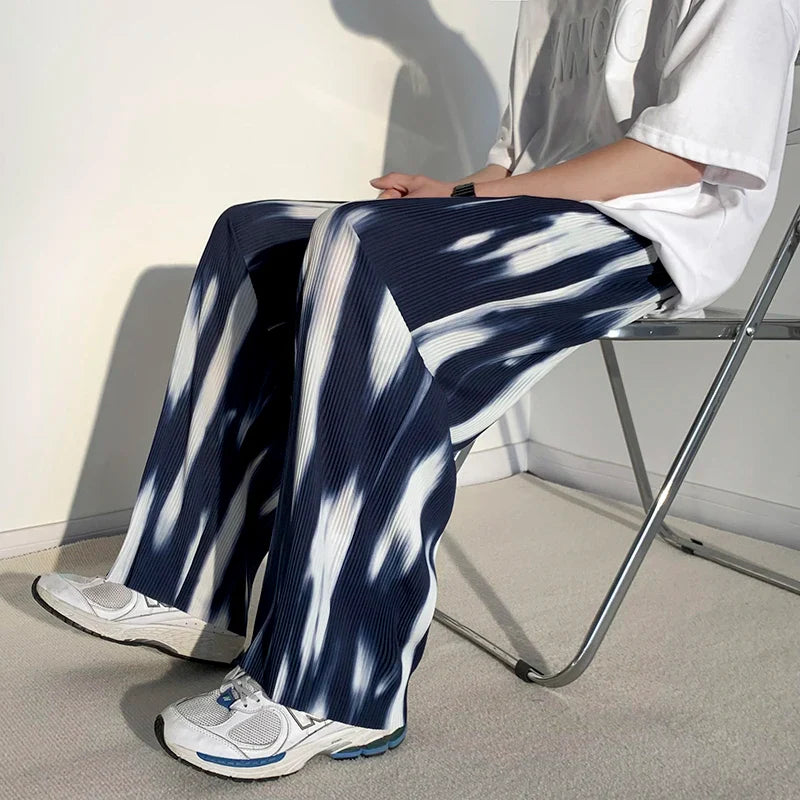 saferido Pleated Pants Men's Fashion Retro Casual Pants Men Japanese Streetwear Loose Hip-hop Wide-leg Pants Mens Ice Silk Trousers M-3XL