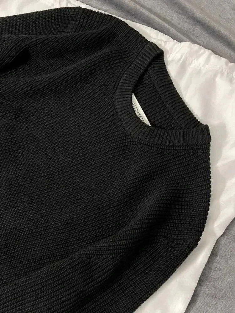 Men's Luxury Knitwear Sweater Loose High Quality Long Sleeve O-neck Knit Pullover Black Casual Y2k All-match Popular Jumper