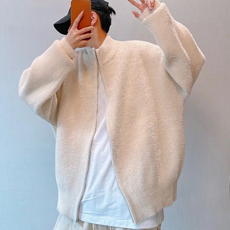 saferido Winter Men Loose Zipper Cardigan Sweater Korean Fashion Handsome Simplicity Warm Sweater Male Thicken Casual Sweater Coat