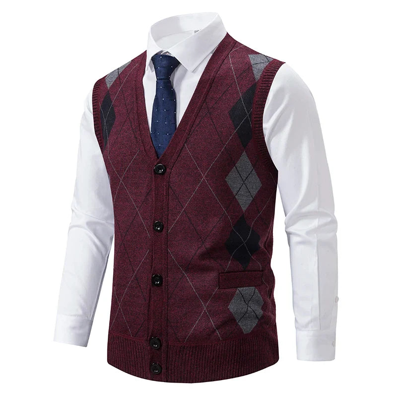 Spring Autumn Male Vest Sleeveless Sweater Fleece Warm Knitted Jackets Checkered Business Casual Button Up Coat Men's Clothing