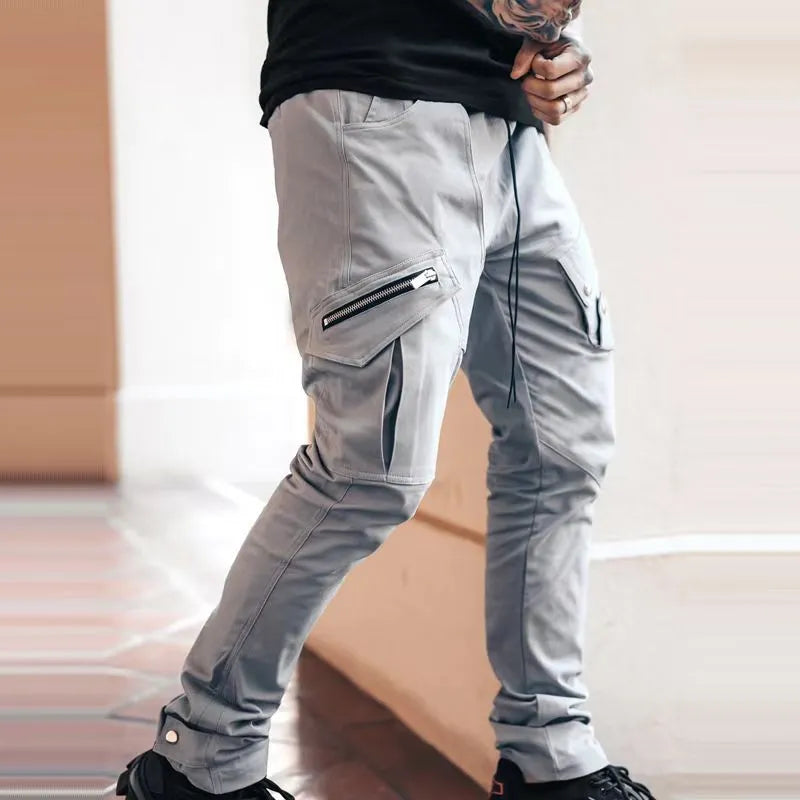 Europe And America New Fashion Men's Casual Loose Large Size Straight Woven Trousers Multi-pocket Sports Cargo Pants