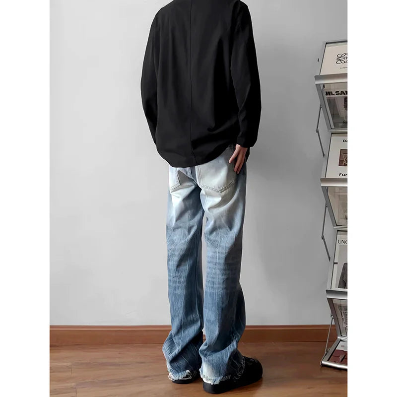 saferido Men's Korean Fashion Trend Streetwear Jeans High Street Blue/Black Denim Trousers Baggy Straight Casual Pants M-5XL