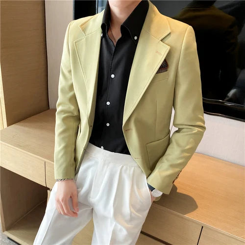 saferido High Quality Korean Slim Fit Blazer Jackets Men Clothing Simple Two Buttons Business Formal Wear Casual Suit Coats 3XL-S