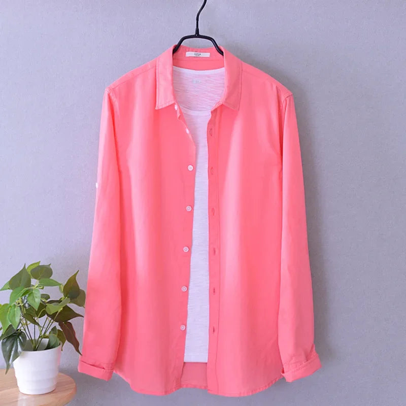 spring autumn new men's shirts fashion lapel casual long-sleeved cotton and linen shirts loose breathable linen shirts