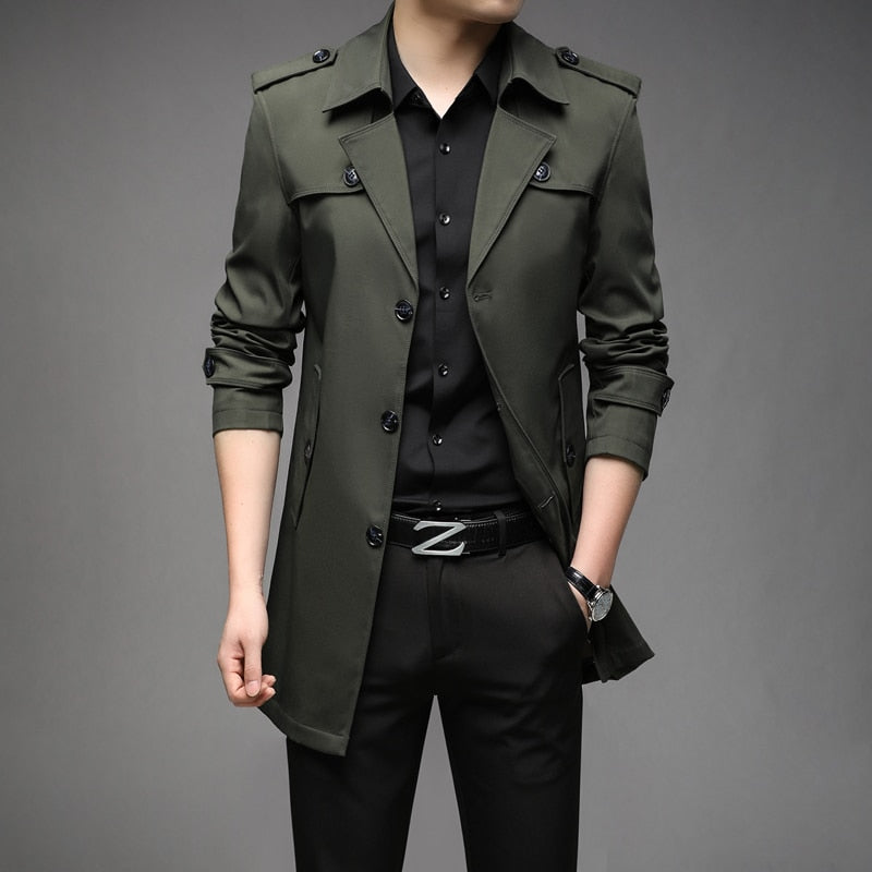 New Spring Men Trench Fashion England Style Long Trench Coats Mens Casual Outerwear Jackets Windbreaker Brand Mens Clothing
