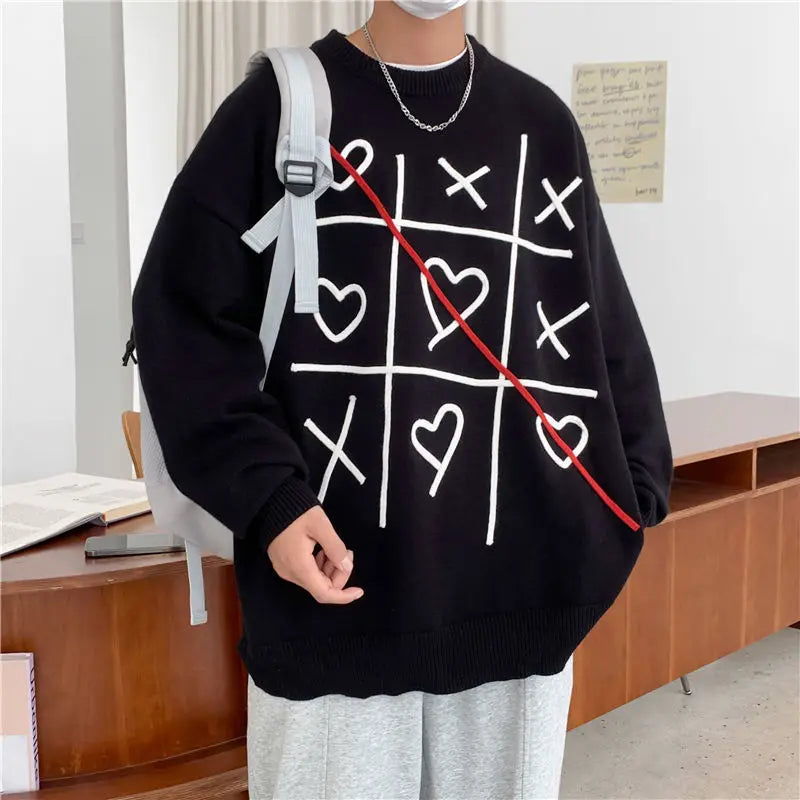 saferido Lattice Korean Fashion Sweater Men Interior Harajuku Men's Clothes Winter Oversize Wool and Mixes Knit Korean Women's Print Luxury