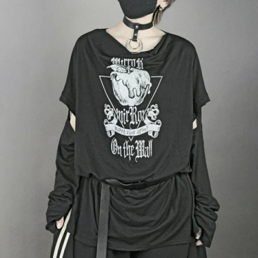 saferido 2024 Fashion Vintage Graphic Tshirts Contrast Aesthetic Y2k Tops Men's Detachable Long Sleeve Harajuku Streetwear Tee Shirts