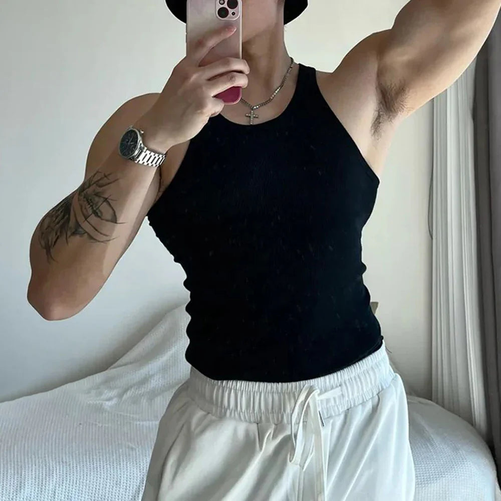 saferido Mens Sexy Shaping Sports Fitness Casual Cotton Vest 2024 New Genderless American Street Elastic Slim Solid Color Tank Top Unisex