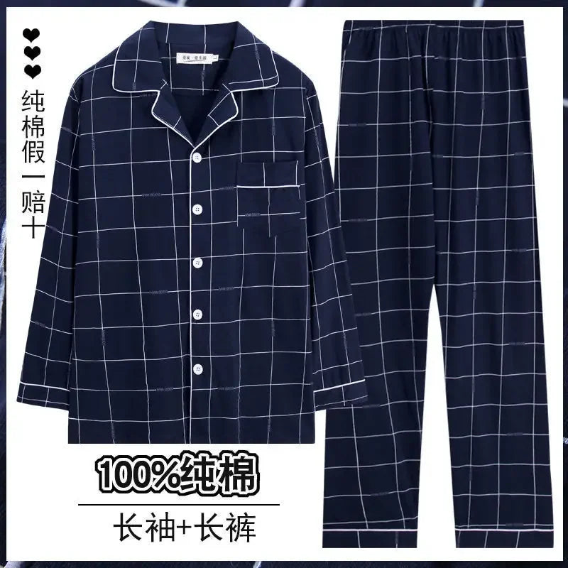 Men Pajamas Set Lounge Sleepwear Plaid Pyjamas Long Sleeve Spring Autumn Loungewear Male Homewear Home Clothes