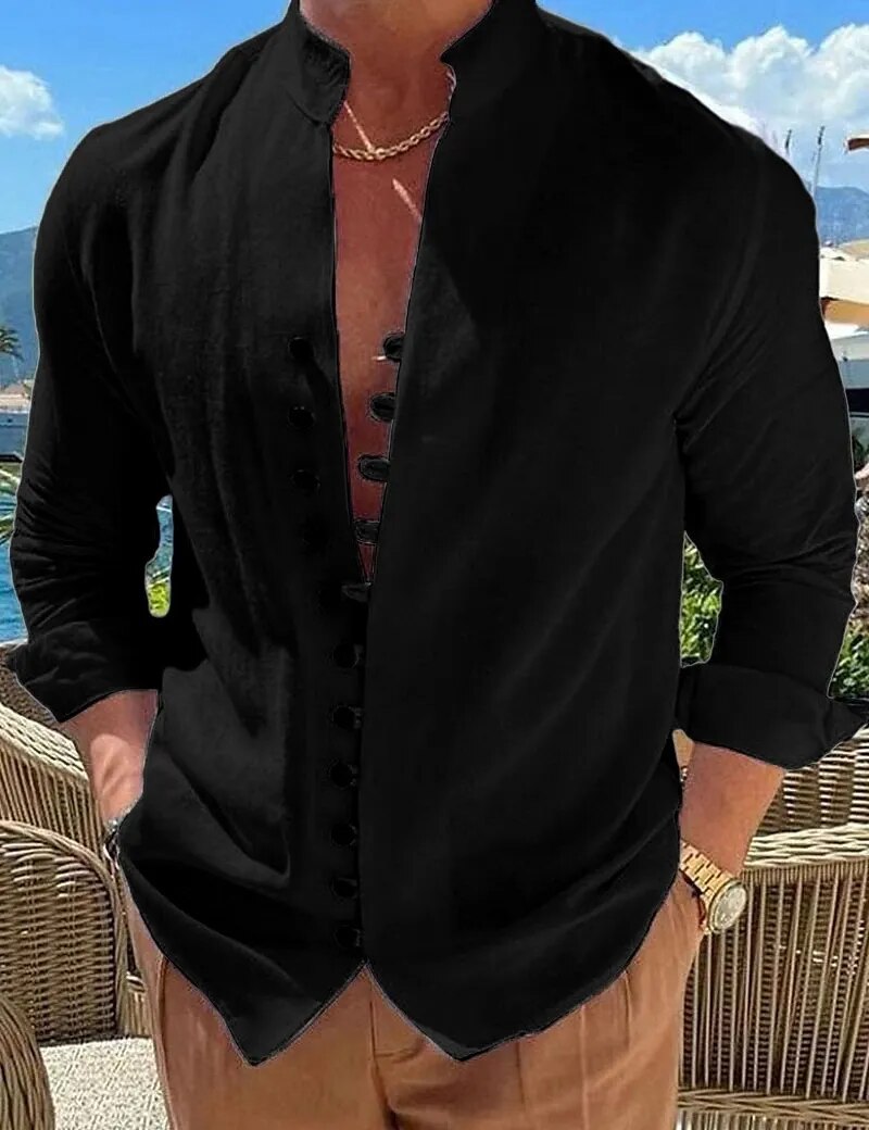 New Spring Autumn casual shirt loose Men's Solid Color Long Sleeve Shirt Button Shirts Vintage Big size