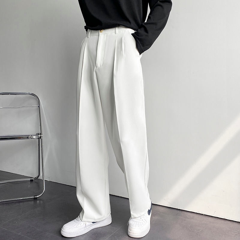 White Solid Men's Wide Leg Suit Pants Casual Fashion Brand Male Trousers Baggy Korean Style Pants Clothing