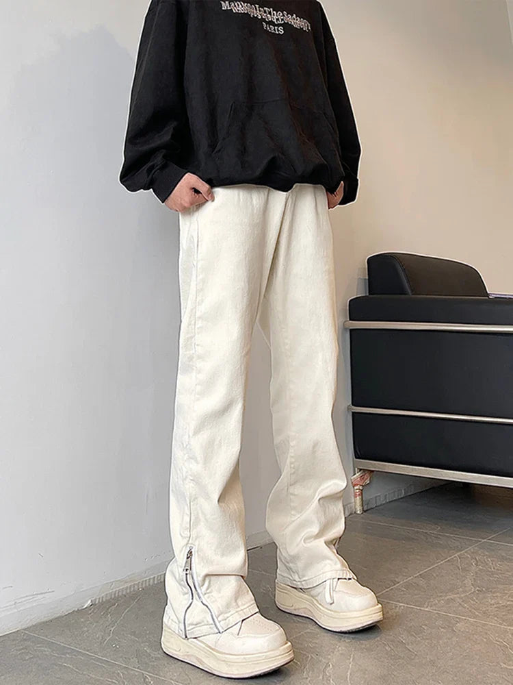 saferido American high street vibe jeans, men's trendy straight leg pants, thin and high-end slim fitting workwear, zippered pants,2024