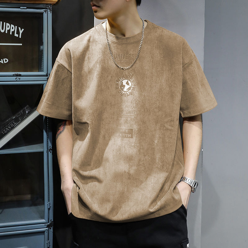Handsome Round Neck T-Shirts Man Short Sleeve Pullovers Solid Color Vintage Spring Summer Thin Streetwear Men's Clothing Loose