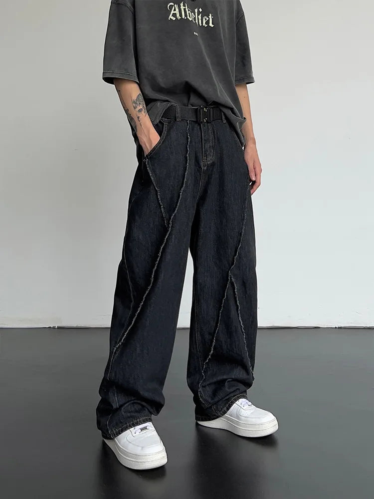saferido New Summer Jeans Men Patchwork Denim Trousers Male Oversize Loose Casual Wide-leg Pants Streetwear Harajuku Clothing