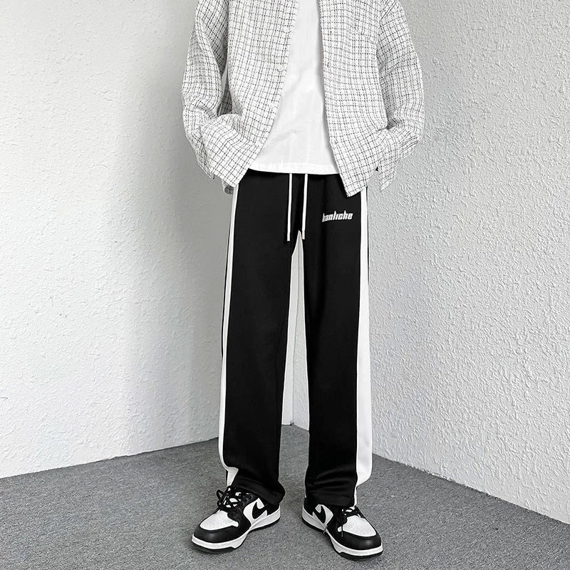 saferido Contrasting Color Stitching Mopping Casual Trousers Men Oversize Sports Loose Pants Printed Letters Straight Wide-leg Sweatpants