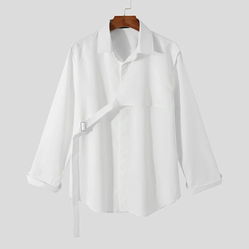 Fashion Men Shirt Lapel Long Sleeve Solid Color Streetwear Korean Casual Irregular Shirts Men Leisure Camisas S-5XL