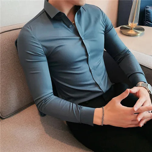 saferido British Style Men High-Grade Long-Sleeve Shirts/Male Slim Fit Business Casual Lapel Shirt Dress Shirt Tops Plus Size S-4XL