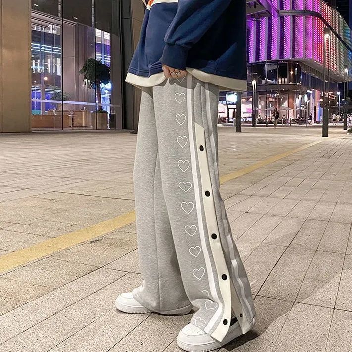 Harajuku Wide leg Sweatpants Male Oversize Men Streetwear Side Button Baggy Pants Casual Sport Split Basketball Track Trousers
