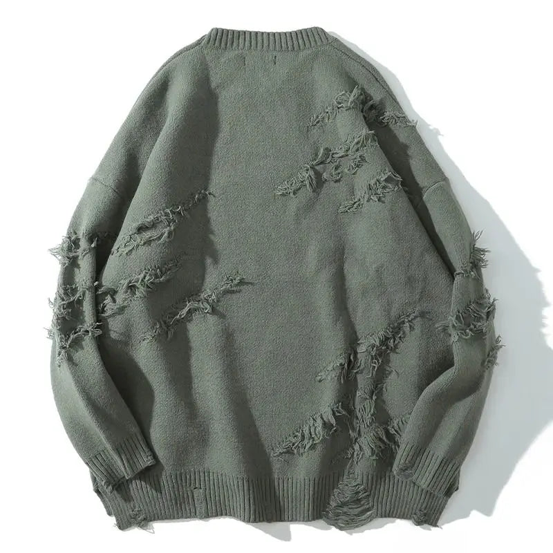 saferido Perforated Versatile Korean Hip Hop Men's and Women's Warm American Casual Japanese Vintage Versatile Sweater Knitwear Couple Sweater