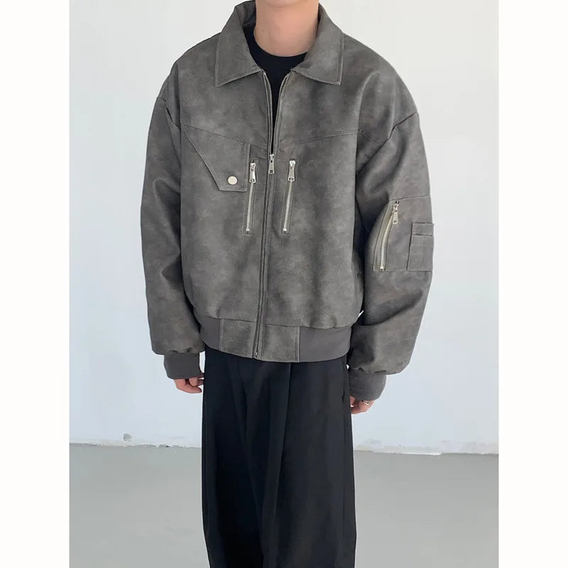 saferido Short Leather Jacket Men Oversized Fashion Casual Motorcycle Jackets Men Streetwear Hip-hop Loose Bomber Jacket Mens Outwear