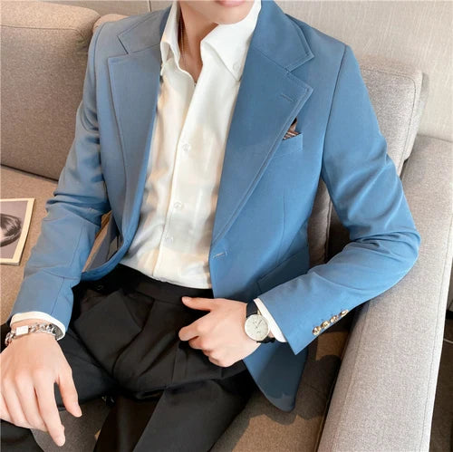 saferido High Quality Korean Slim Fit Blazer Jackets Men Clothing Simple Two Buttons Business Formal Wear Casual Suit Coats 3XL-S