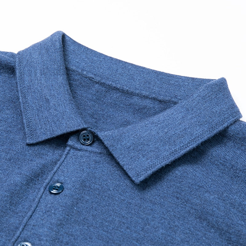 Autumn New Men's Solid Color Lapel Wool Sweater Classic Style Business Long Sleeve Thin Knit Sweater Male Brand Clothes