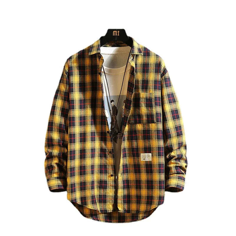 saferido Spring Men's Flannel Cotton Long Sleeve Plaid Shirt High Quality Button Down Casual Shirt For Men Slim Fit Fashion All-match