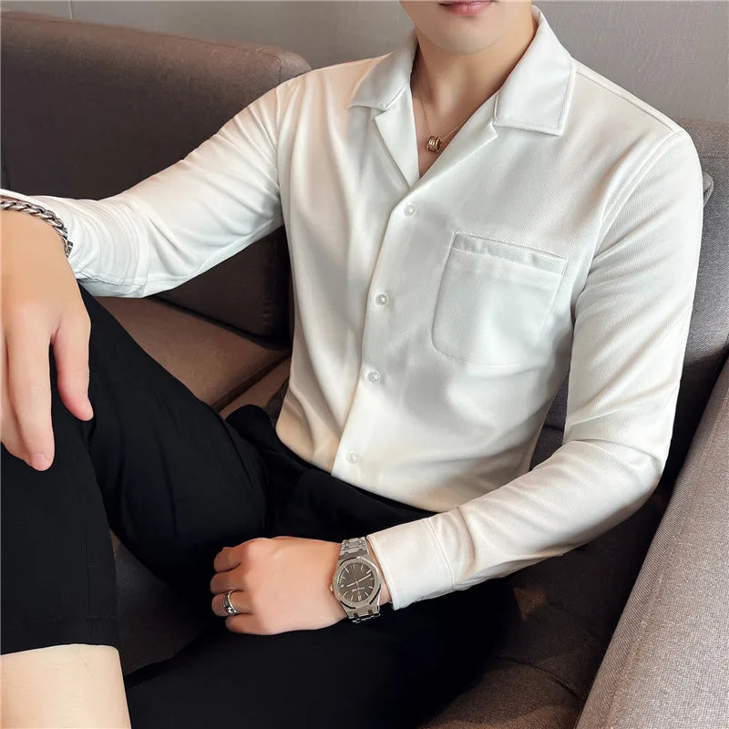 saferido Men Spring High Quality V-Neck Stylish Long-Sleeved Shirts/Male Slim Fit Business And Casual Office Dress Shirts Tops 4XL