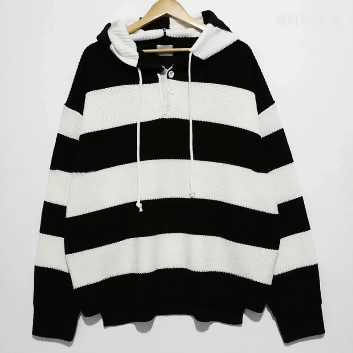 saferido Men's Clothing Pullovers Black Long Knit Sweater Male Striped Hoodies Over Fit Loose Thick Winter Spring Autumn Heated