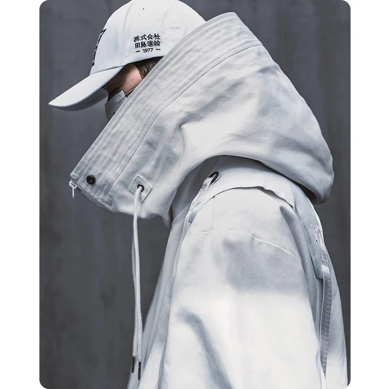 saferido Men Japanese Harajuku Sweatshirt Oversize Hoodie Long Cloak Hip Hop Gothic Outwear Streetwear Techwear Coat Tops Clothes