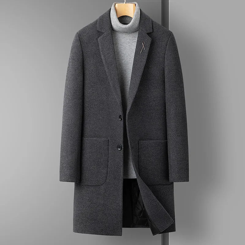 High Quality Men's Fashion Handsome Trend Casual Plus Cotton Wool Coat Coat Long Coat Men Cashmere Thick (Winter) Polyester
