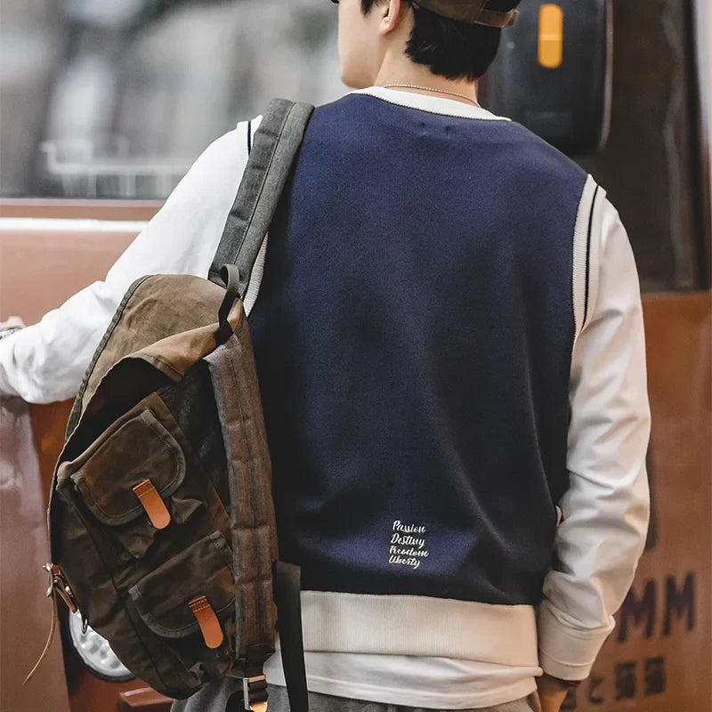 saferido Preppy Knitted Vest for Male Ivy Style Clothing Casual City Boy Letter Sweater Vest Sleeveless Tops Spring New
